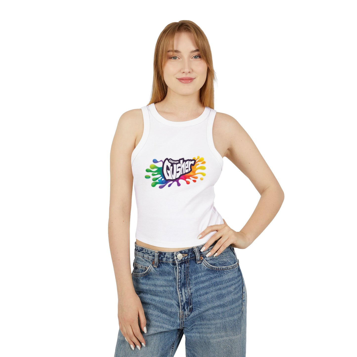 Caution: Gusher Micro Rib Racer Tank Top