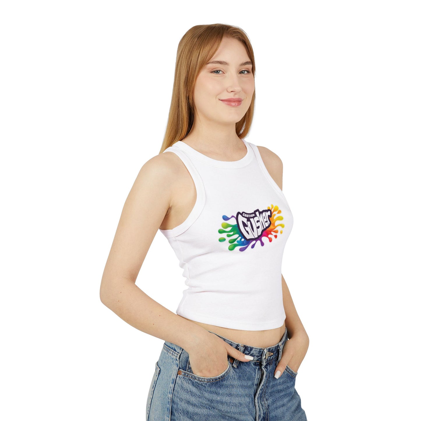 Caution: Gusher Micro Rib Racer Tank Top