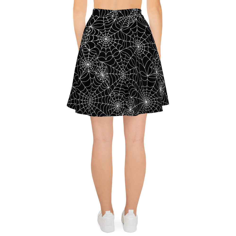 Ahhh! Spiderwebs! Skater Skirt - White webs on black