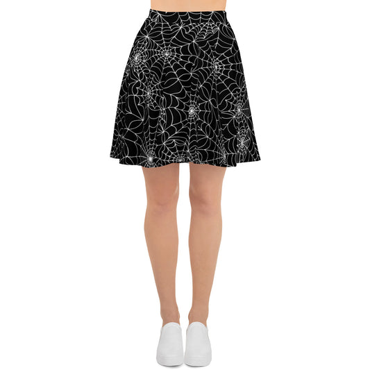 Ahhh! Spiderwebs! Skater Skirt - White webs on black