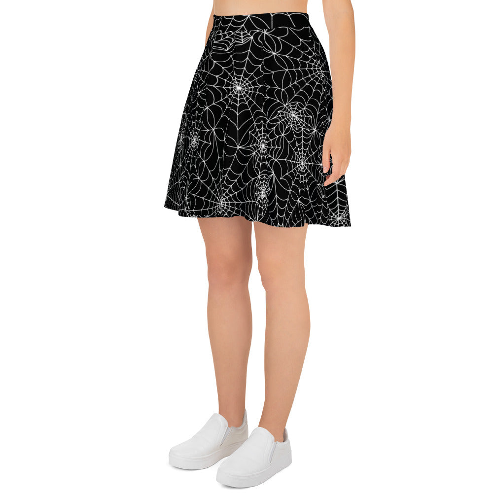 Ahhh! Spiderwebs! Skater Skirt - White webs on black