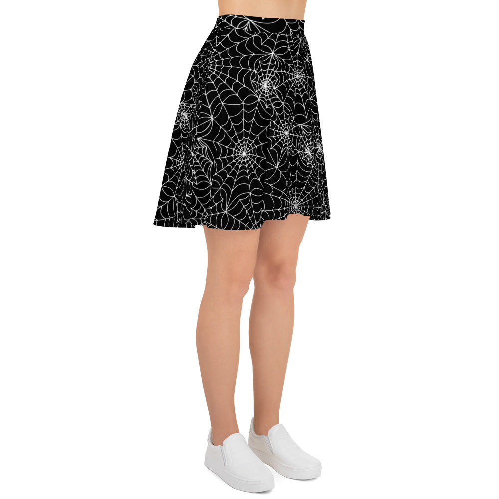 Ahhh! Spiderwebs! Skater Skirt - White webs on black